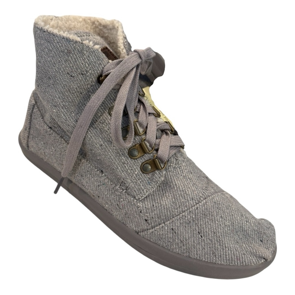 TOMS Botas Highlands Grey Wool Fleck Fleece Faux Shearling Boots Women’s 9 NWT - Picture 8 of 13